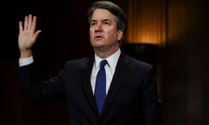 Brett Kavanaugh swears in at a Senate judiciary committee hearing.