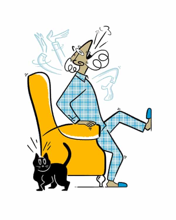 Old man getting out of a chair illustration