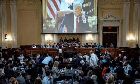 FILE PHOTO: U.S. House holds public hearing on Jan. 6, 2021, assault on Capitol<br>FILE PHOTO: An image of former U.S. President Donald Trump is displayed during the third hearing of the House Select Committee to Investigate the January 6th Attack on the U.S. Capitol in the Cannon House Office Building, at Capitol Hill, in Washington, U.S., June 16, 2022. Drew Angerer/Pool via REUTERS/File Photo