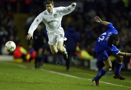 James Milner gets the better of Chelsea’s Mario Stanic at Elland Road in 2002