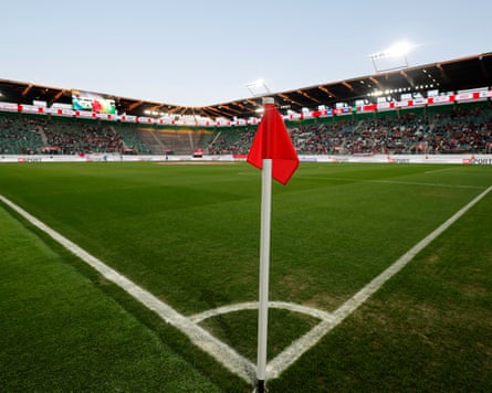 A corner flag inside the stadium
