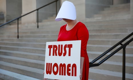 A woman protests against Georgia’s anti-abortion bill at the State Capitol in Atlanta on 7 May 2019. ‘Women in the US have seen their ability to terminate pregnancies dismantled piece by piece.’ 