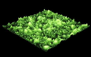 A zinc electrode after cycling in an aqueous battery resembling a square green topographical map of an area