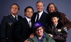 Canadian Bacon, 1995Rip Torn, Kevin Pollak, Alan Alda, John Candy, Rhea Perlman and Michael Moore in Moore’s comedy about a failing president trying to start a cold war with Canada