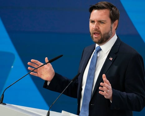 United States Vice-President JD Vance addresses the audience during the Munich Security Conference at the Bayerischer Hof Hotel in Munich, Germany in February.