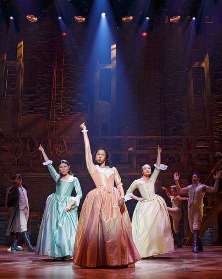 Phillipa Soo, Renée Elise Goldsberry and Jasmine Cephas Jones in Hamilton at the Richard Rodgers theatre in New York.