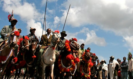 Men parade in the Oromia region outside Addis Ababa. 