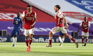 Arsenal’s Pierre Emerick Aubameyang celebrates his goal.