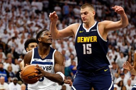 Denver’s Nikola Jokić, right, and Minnesota’s Anthony Edwards project to be among the favorites for this year’s NBA Most Valuable Player award.