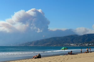 The smoke from the fire seen Friday on the state beach in Santa Monica.