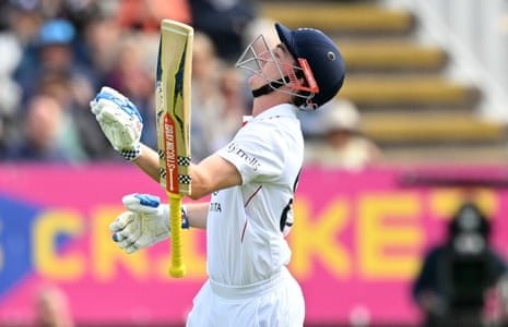 England’s Harry Brook reacts after being run out for 75 runs.