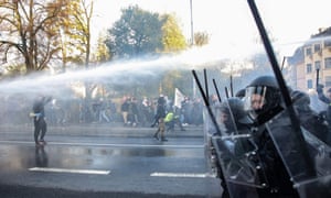 Police use water cannon on anti-vaccination demonstrators as they clash during a demonstration against government’s measures to curb the spread of the Covid-19 in Luxembourg.