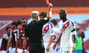 Crystal Palace’s Christian Benteke is sent off against Aston Villa in July.