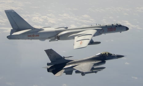 Taiwanese military jet and Chinese bomber