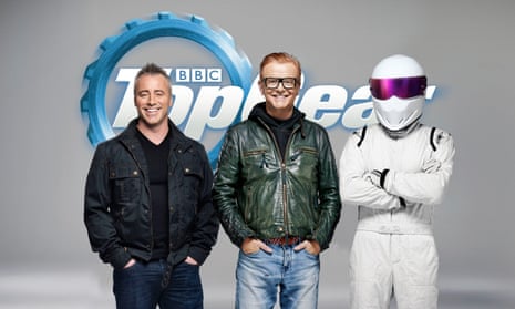 Friends actor Matt LeBlanc with Chris Evans and The Stig, as LeBlanc is announced as the new presenters of Top Gear.