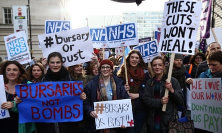 Student nurses with placards