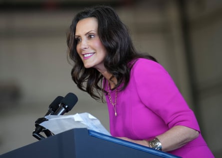 Governor Gretchen Whitmer speaks at a podium