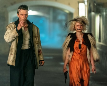 Christian Bale and Jessie Buckley in a scene from The Bride!