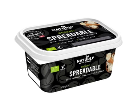 A tub of Naturli Organic Dairy Free Vegan Spreadable Butter Alternative.