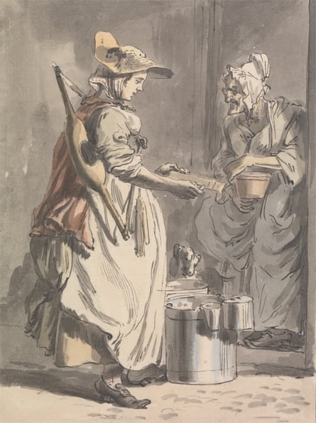 An illustration featuring a young and and an older working woman from the Georgian era