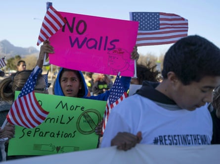 Anti-Trump marchers in El Paso, near Trump’s rally.