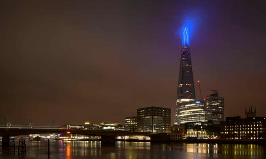 The Shard illuminated blue on Friday evening as part of the NHS birthday celebrations. 