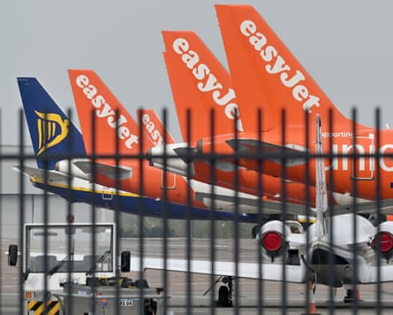 ryanair and easyjet planes on the airport tarmac