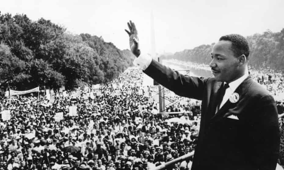 Black American civil rights leader Martin Luther King (1929 - 1968) addresses crowds during the March On Washington at the Lincoln Memorial, Washington DC, where he gave his ‘I Have A Dream’ speech. (Photo by Central Press/Getty Images)