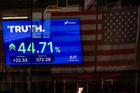a screen displays the stock price for "Truth Social"