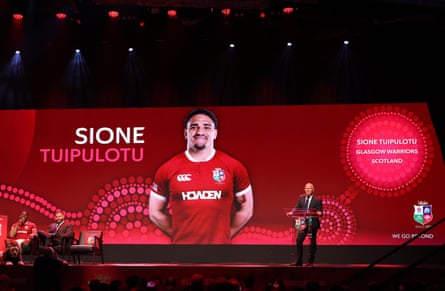 Ieuan Evans, Lions tour manager, unveils Sione Tuipulotu as a squad member