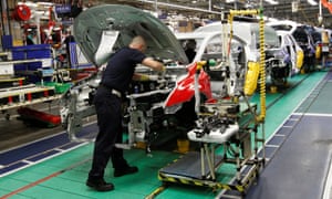 A man works on the production line at the Toyota factory in Derby