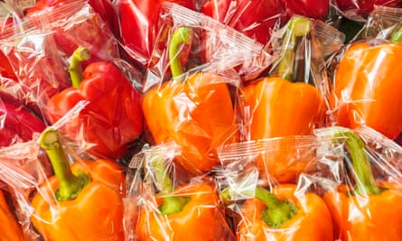 Plastic wrapped bell peppers