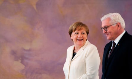 The German president, Frank-Walter Steinmeier, pictured with Angela Merkel, was not ‘amused’ by Boris Johnson.