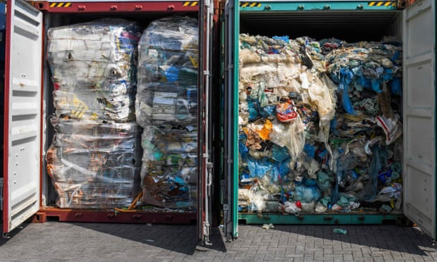 Plastic waste ready for inspection before being sent to Malaysia; the UK produces more refuse than it can process at home – about 1.1kg per person per day.
