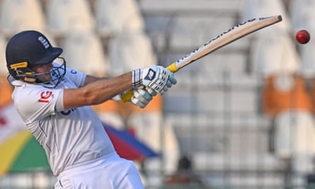Joe Root plays a pull shot during the third day of the first Test between Pakistan and England