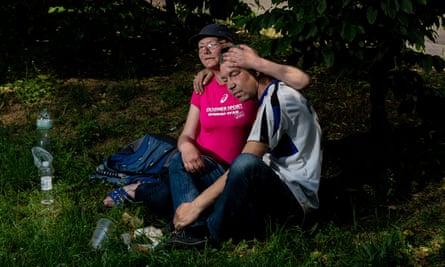Alona and Vadym in a park in Kyiv
