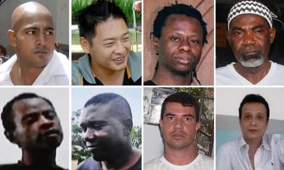 The eight people who were executed in Indonesia on 29 April 2015. Top row from left (including two of the Bali Nine): Australians Myuran Sukumaran and Andrew Chan, Nigerian Okwuduli Oyatanze and Nigerian Martin Anderson. Bottom row from left: Nigerians Raheem Agbaje Salami, Silvester Obiekwe Nwolise, Brazilian Rodrigo Gularte, Zainal Abidin. Two others (not pictured) who were scheduled to be executed were given a temporary reprieve.