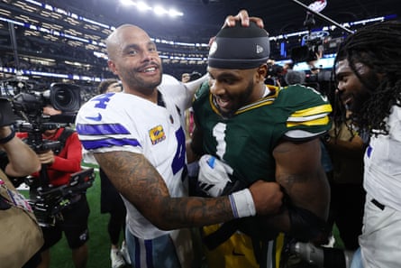Dak Prescott and Micah Parsons embrace after Sunday’s game.