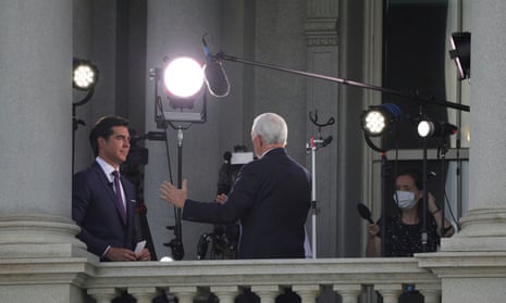 Jesse Watters speaks to Mike Pence at the White House in Washington on 4 June 2020. 