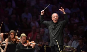 Mark Elder conducts the Hallé Orchestra during Prom 41 at the Royal Albert Hall, London.