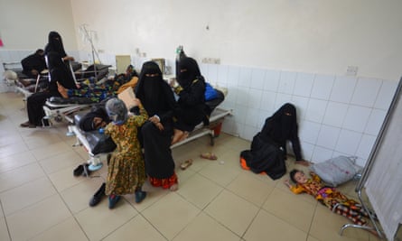 A girl infected with cholera lies on the floor of a hospital room in the port city of Hodeidah, Yemen