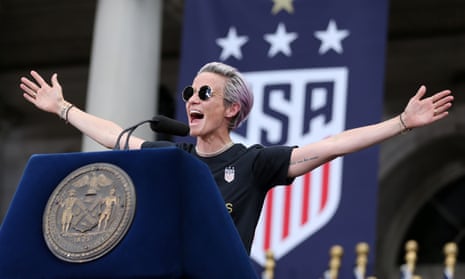 Megan Rapinoe speaks at New York City Hall after the ticker-tape parade for the United States women’s national soccer team on 10 July.