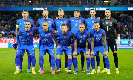 Slovakia pose before last month’s friendly against Austria in Bratislava.