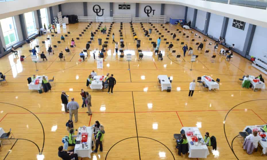 A vaccination site at Oakland University in Rochester, Michigan.