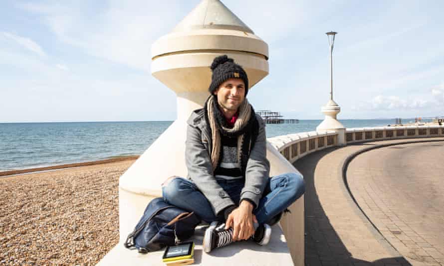 Freelance drummer Alex Morino on the seafront