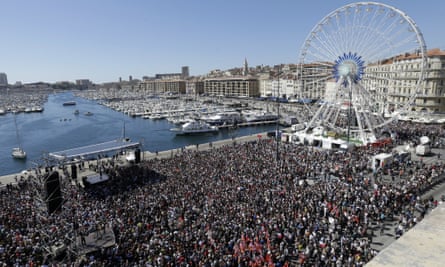 Mélenchon supporters in Marseille on 9 April.