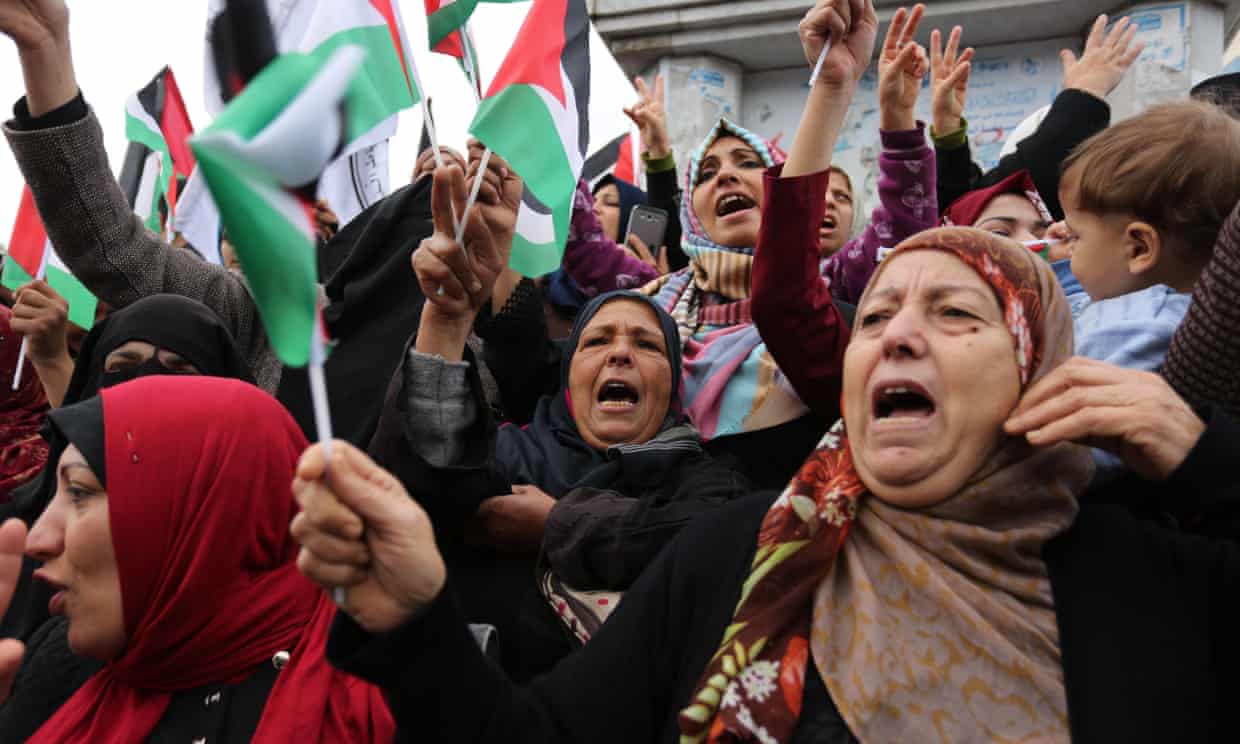 Palestinian women protest in Gaza City on Wednesday ahead of Donald Trump’s expected declaration recognising Jerusalem as Israel’s capital