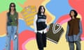 A colourful collage of musician Billie Eilish and two models wearing knitted tank tops