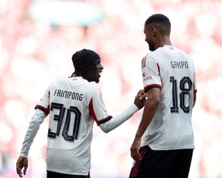 Liverpool players Jeremie Frimpong and Cody Gakpo