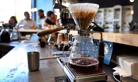 Melbourne cafe with coffee pot in foreground